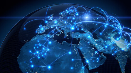 Globalization and communication concept. Earth and luminous rays. 3d rendering