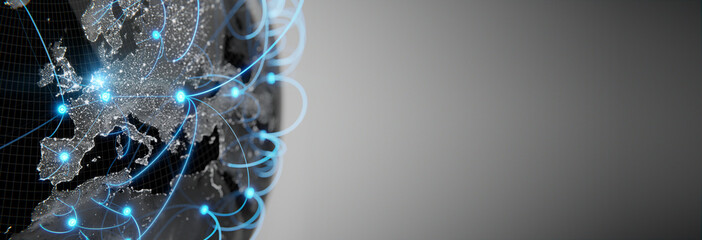 Wall Mural - Globalization and communication concept. Earth and luminous rays. 3d rendering