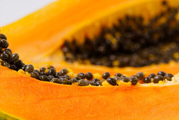 Wall Mural - Close up of of ripe papaya. View of the Inside of a Papaya. Sweet tropical fruit. Using as tropical fruits concept.