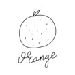Single drawing healthy organic orange for orchard logo identity. Fresh delicious fruitage concept for fruit garden icon. Modern drawing design, hand draw vector illustration. black and white.