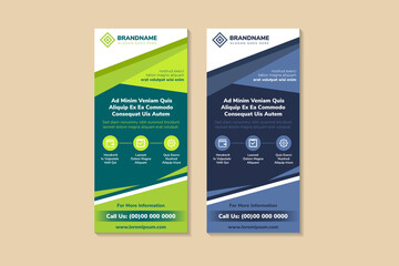 Poster - Business Roll up banner vertical template design, brochure, flyer. modern flag banner advertising. vector illustration with space for text. multicolored green and blue background with infographic. 