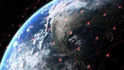 Poster - Global Positioning System GPS of navigation satellites or satnav transmit data coverage around planet Earth