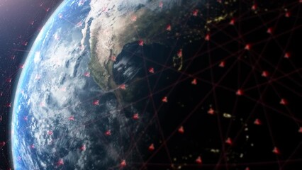 Poster - Global Positioning System GPS of navigation satellites or satnav transmit data coverage around planet Earth
