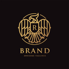 Wall Mural - heraldic eagle linear with letter R logo vector