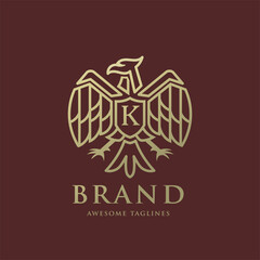 Wall Mural - heraldic eagle linear with letter k logo vector