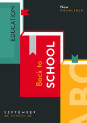 Illustration with educational books. Back to School. Vector background for poster, banner, flyer, advertising.