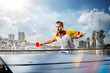 © 103tnn - young sports man table tennis player is playing on light background
