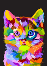 Colorful Cute Cat On Pop Art Geometric . Polygonal Animals.