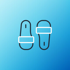 Canvas Print - Line Sauna slippers icon isolated on blue background. Colorful outline concept. Vector