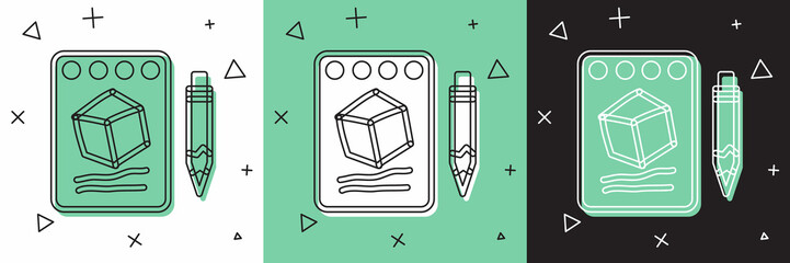 Poster - Set Sketch on paper icon isolated on white and green, black background. Vector