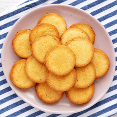 Wall Mural - Homemade Pure Butter Shortbreads on a Pink Plate, top view. Flat lay, overhead, from above.