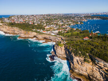 Aerial Drone View Of Watsons Bay In East Sydney, Australia Along The Coastal Clifftop At The Gap Famous Lookout On A Sunny Day