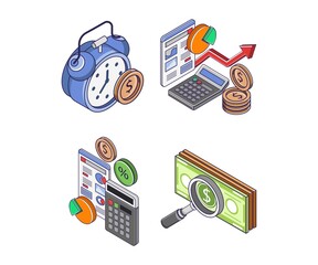 Poster - Set of icons for business calculations and digital marketing