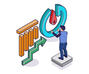 Poster - Man looking at data analyst needle