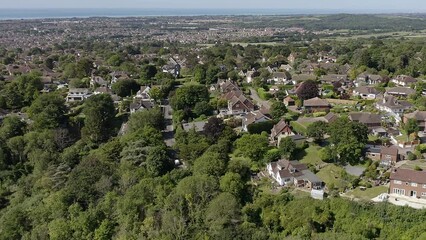 Poster - Aerial towards the High Salvington  Windmill set in the foothills of the South Downs with magnificent views over Worthing and along the the South coast of England in West Sussex.