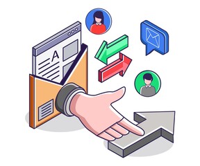 Poster - Hand pressing up arrow by sending email