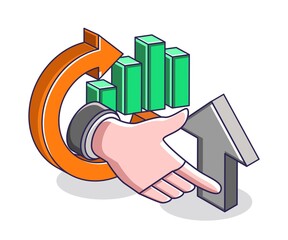 Poster - Hand pressing arrow with bar graphic symbol