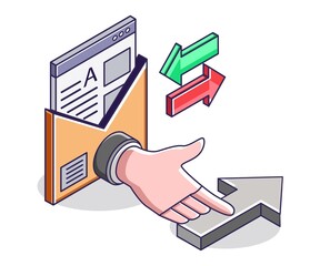 Poster - Hand pressing arrow to the side by sending an email