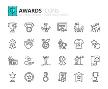 Simple Set Of Outline Icons About Awards And Acknowledgements