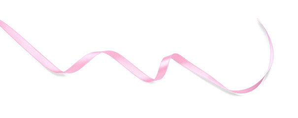 Beautiful pink ribbon isolated on white, top view