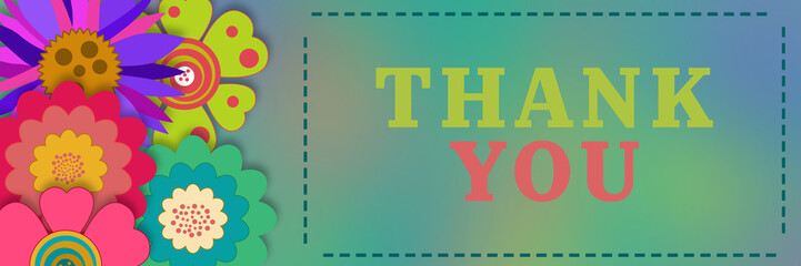 Wall Mural - Thank You Flowers Arrangement Left Turquoise Muted Gradient 