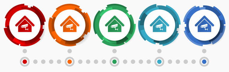 Poster - Cctv camera, home security concept vector icon set, flat design pointers, infographic template