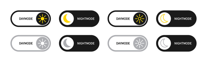 Fototapete - Night mode and day mode button. Light and dark switch for mobile phone, app and ui. Toggle of black and light theme. Button with sun and moon. Slider for interface. Vector