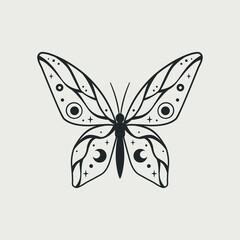 Wall Mural - mystical linear butterfly. perfect for design of mystical project, card and poster making, decoratio