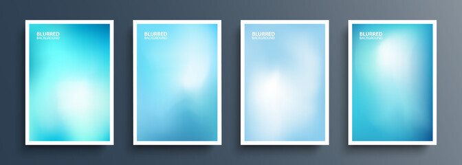 Poster - Set of blue blurred backgrounds with modern abstract soft blue color gradient patterns. Templates collection for brochures, posters, banners, flyers and cards. Vector illustration.