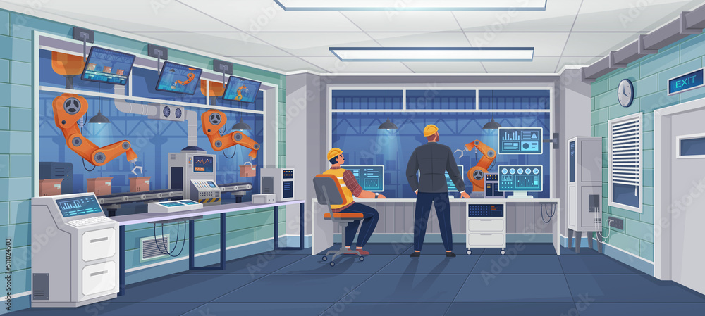 Operational people during smart futuristic factory work process ...