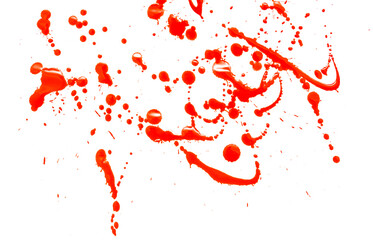 Wall Mural - Drops of red paint on a white background.