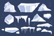 Icebergs Vector Cartoon Set Isolated On A Transparent Background.