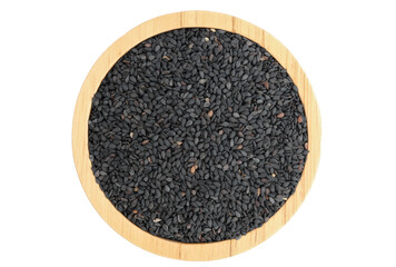 Wall Mural - poppy seeds in a wooden bowl isolated on white background