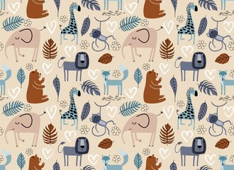 Wall Mural - Vector seamless pattern with cute animal.