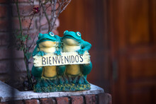 Frogs Sculpture With Welcome Sign