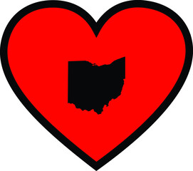 Wall Mural - Black Map of US federal state of Ohio inside red heart shape with black stroke