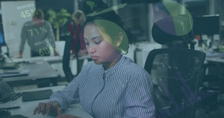 Poster - Animation of data processing over asian businesswoman using computer
