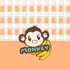 Wall Mural - Monkey with orange and green plaid pattern vector background. Orange plaid on fabric pattern. Square pattern for cloth. Orange square background.