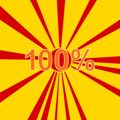 Poster - 100 percent symbol on a background of red flash explosion radial lines. the large orange symbol is l