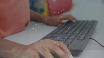 Poster - Abstract star shape against mid section of a girl using computer at school