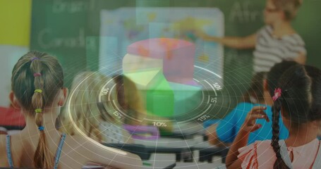 Poster - Statistical data processing against caucasian female teacher teaching in a class at school