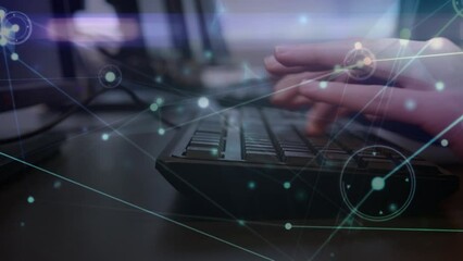 Poster - Network of connections against mid section of a person typing on keyboard