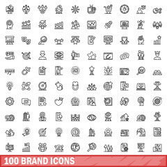 Poster - 100 brand icons set. outline illustration of 100 brand icons vector set isolated on white background