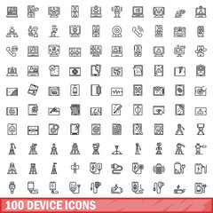 Poster - 100 device icons set. Outline illustration of 100 device icons vector set isolated on white background