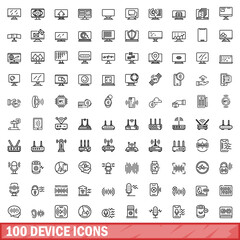Poster - 100 device icons set. Outline illustration of 100 device icons vector set isolated on white background