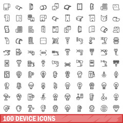 Poster - 100 device icons set. Outline illustration of 100 device icons vector set isolated on white background