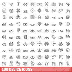 Poster - 100 device icons set. Outline illustration of 100 device icons vector set isolated on white background