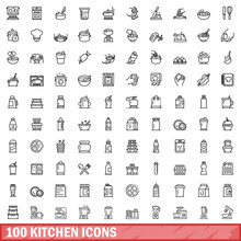 100 Kitchen Icons Set. Outline Illustration Of 100 Kitchen Icons Vector Set Isolated On White Background