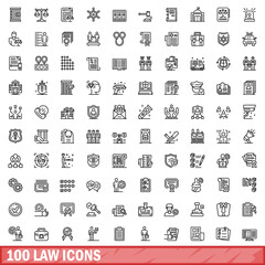 Poster - 100 law icons set. Outline illustration of 100 law icons vector set isolated on white background