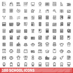 Poster - 100 school icons set. Outline illustration of 100 school icons vector set isolated on white background